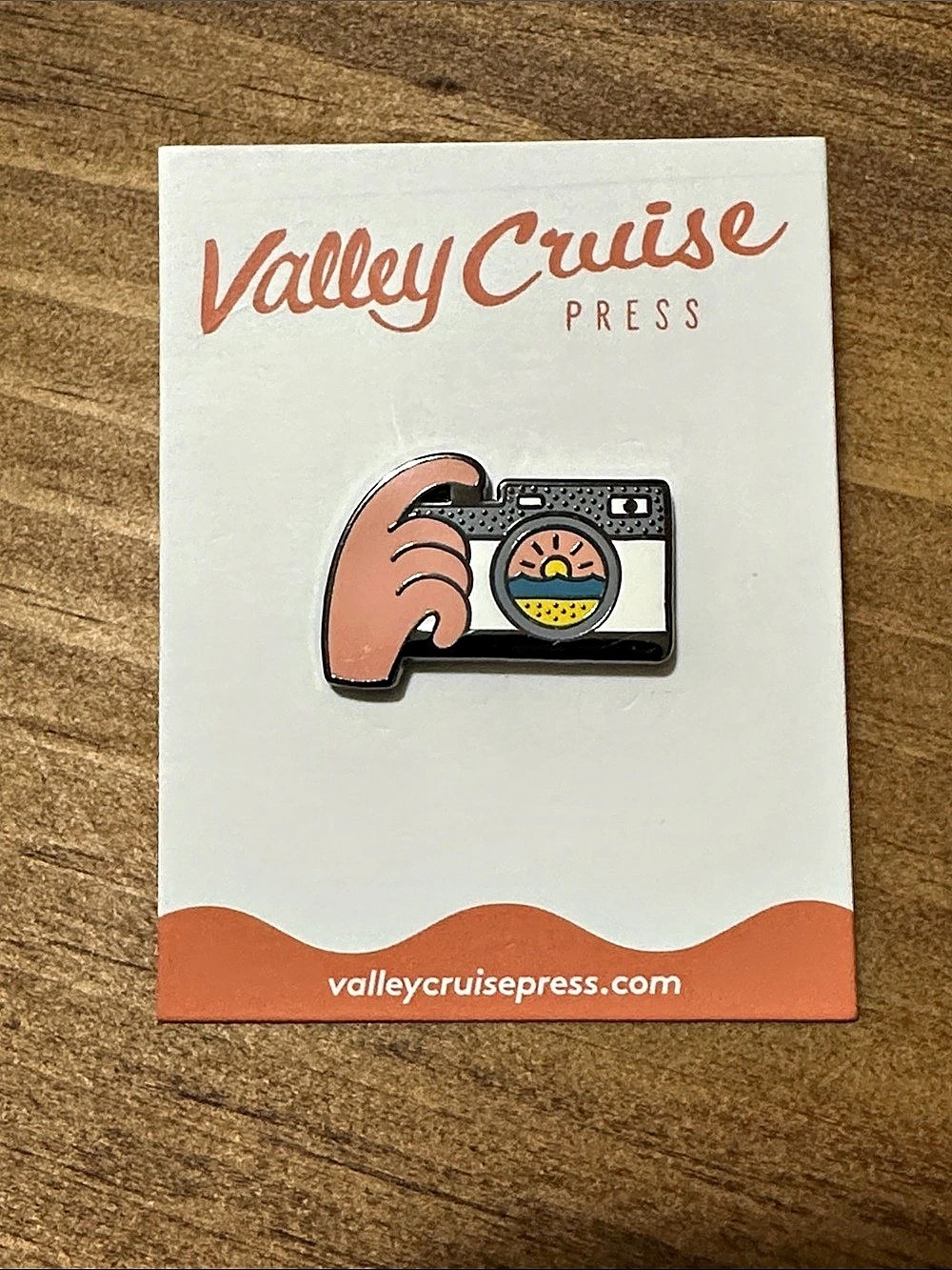 Valley Cruise Press Camera Sunset Enamel Pin Pink & Black NWT